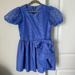 Vintage Allison Ann Floral Blue Dress Size 7 Puff Sleeves 80s 90s Retro Fancy